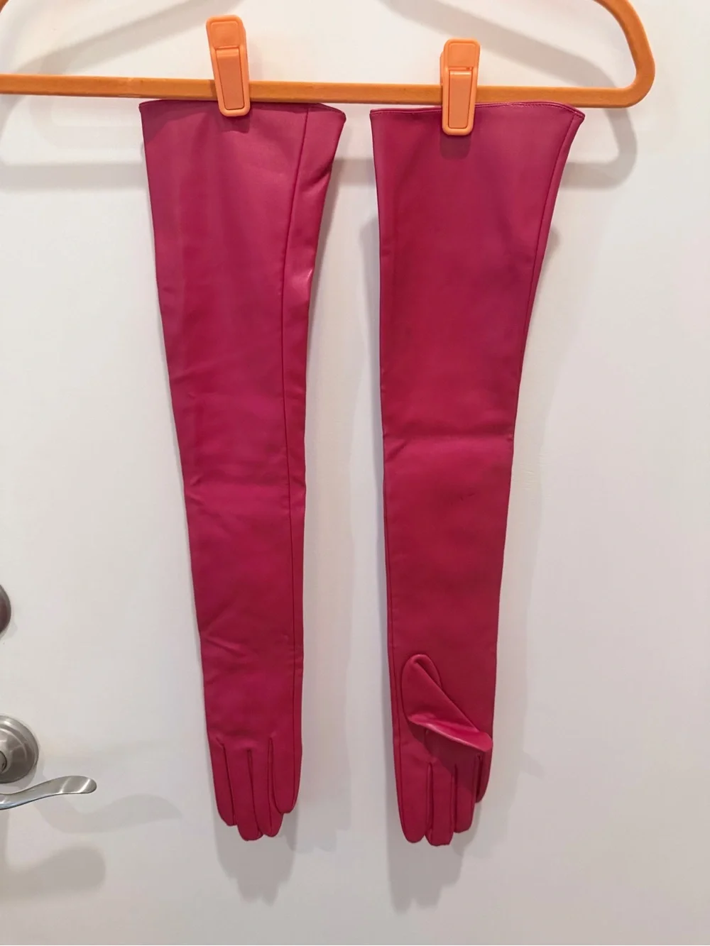 Long Red Faux Leather Opera Gloves